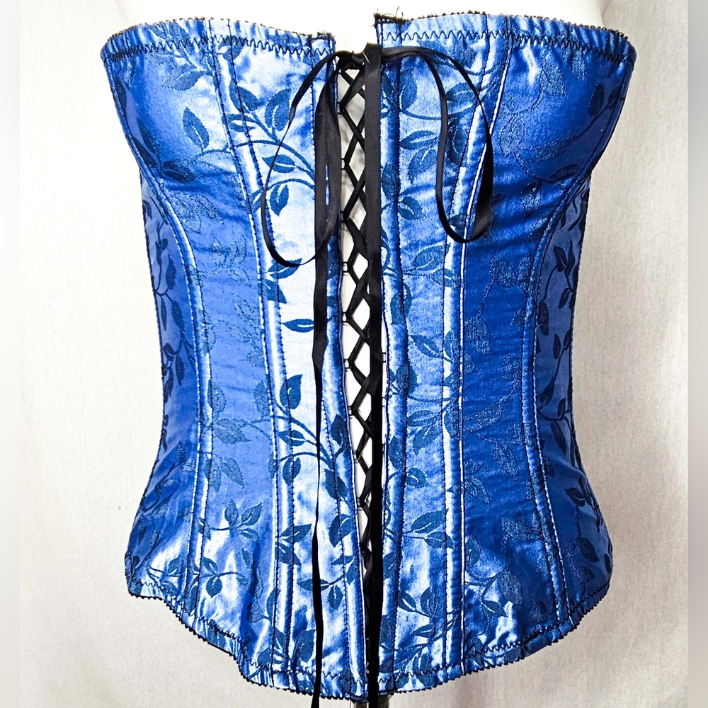Victoria's Secret Light‎ Blue Floral Shimmering Leaf Corset Top  Size M LikeNew